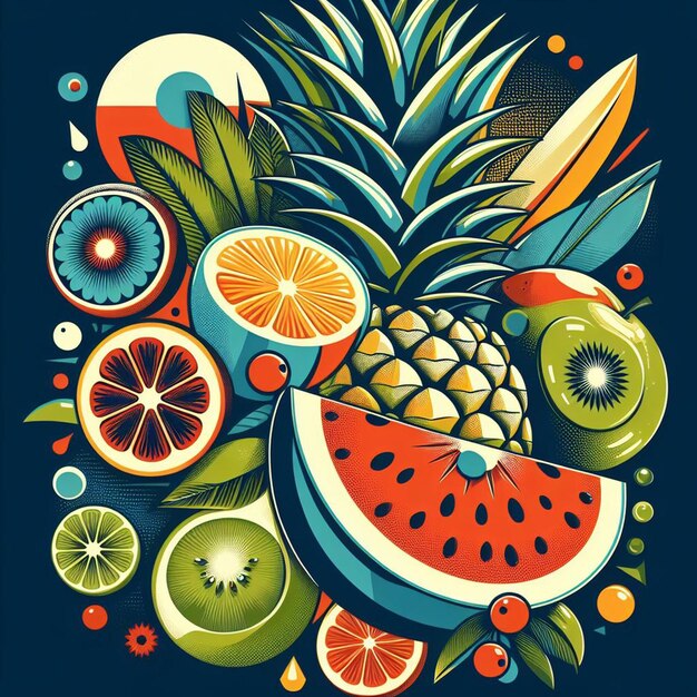 Sweet tropical fruit fruits still life texture pattern watercolor icon pic illustration vector