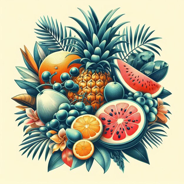 Photo sweet tropical fruit fruits still life texture pattern watercolor icon pic illustration vector
