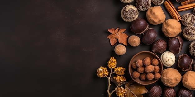 Sweet truffles and chestnuts copy space