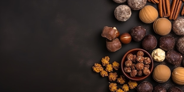 Sweet truffles and chestnuts copy space