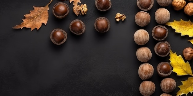 Sweet truffles and chestnuts with copy space