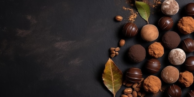 Sweet truffles and chestnuts with copy space