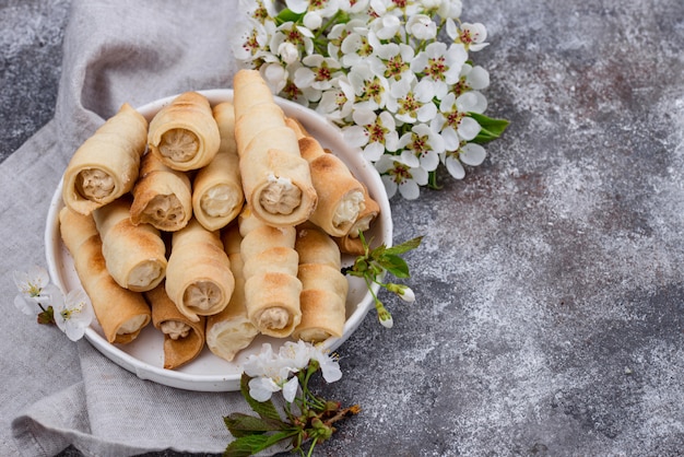 Sweet tubule or cones with cream