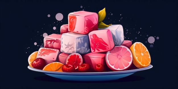 Sweet Turkish Delight Candy Horizontal Trendy Illustration