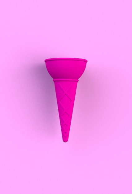 Sweet wafer cone on pink background, 3D rendering