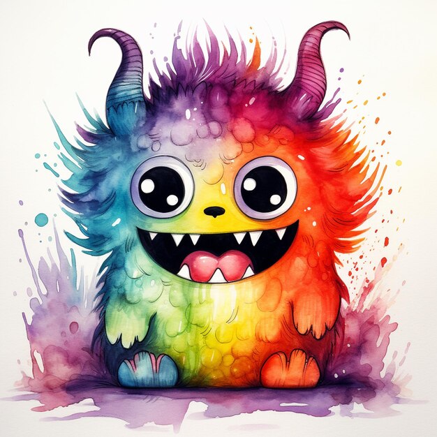 Sweet Watercolor Monster Giving a Hug