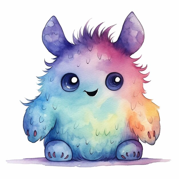 Sweet Watercolor Monster Giving a Hug