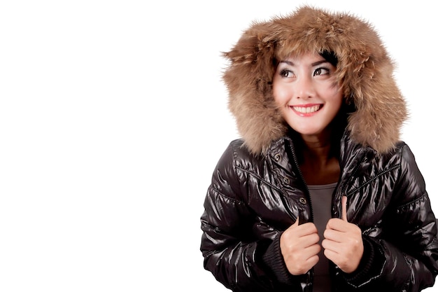 Sweet woman wearing winter jacket