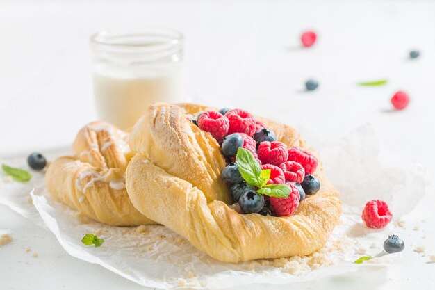 Sweet yeast cake with fresh berry fruits