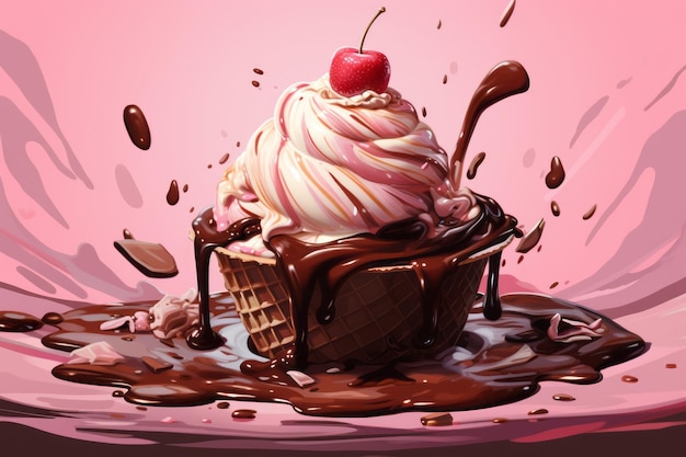 Photo sweeter than candy vibrant pink and rich brown ice cream treat illustration ar 32