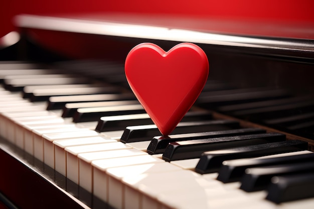 Foto la melodia più dolce un cuore rosso su una tastiera di pianoforte