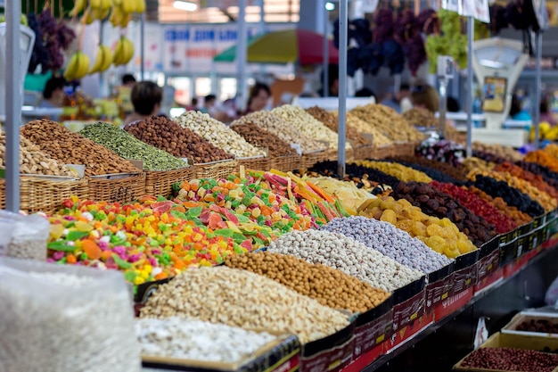 Sweets on the counter in the market