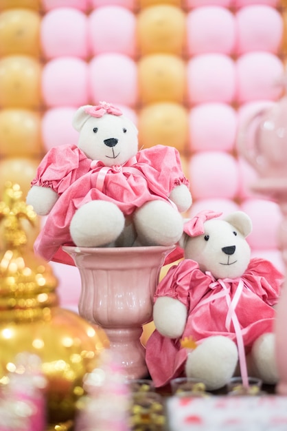 Sweets and decoration on the table - Children's party bear princess theme