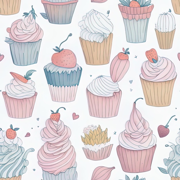 Sweets desserts collection in the handdrawn style of cream and cupcake