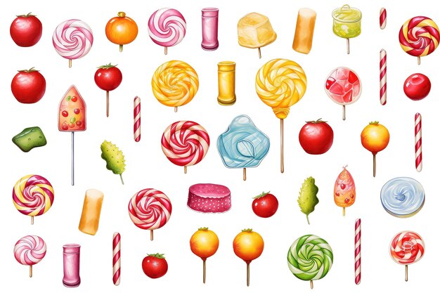 Photo sweets lollipops watercolor on white background valentines day concept