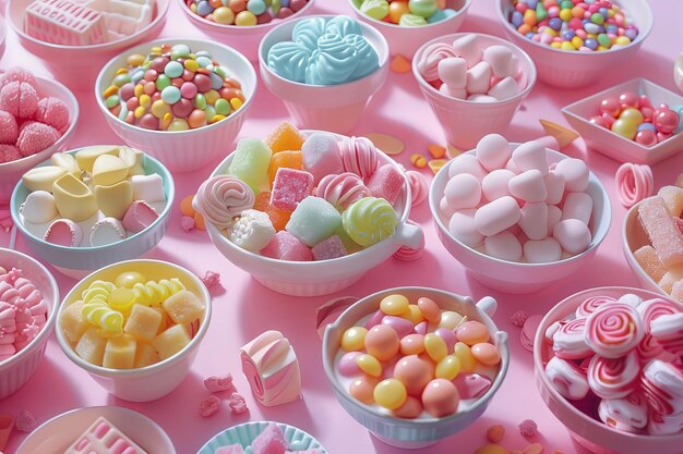 Photo sweets marshmallow lollipops set on a pink background