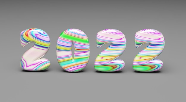 Sweets multi-colored new year 2022 word. On a gray background. 3D Render.