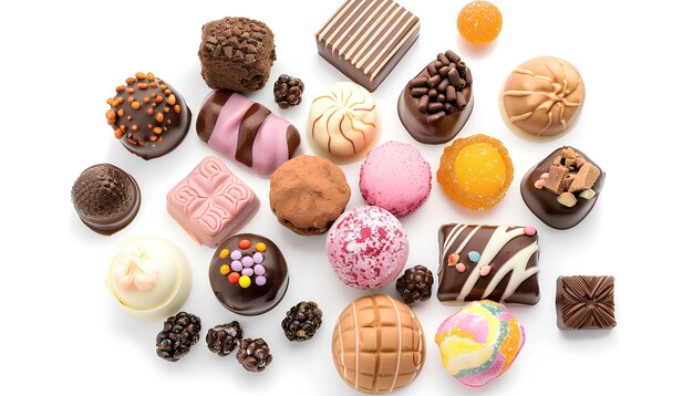 Photo sweets on table on white background