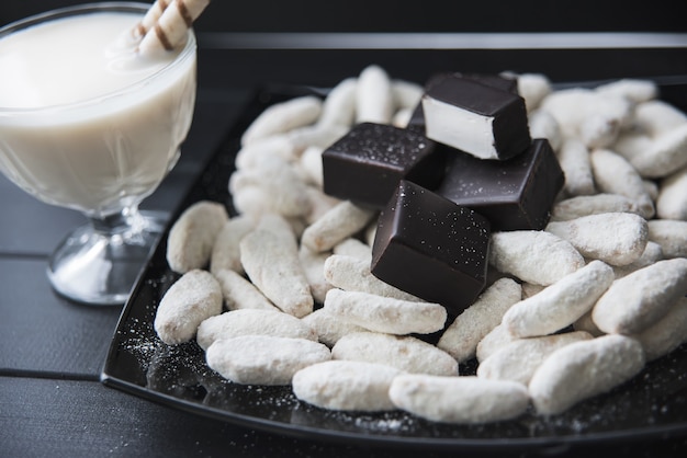 Sweets with milk glass