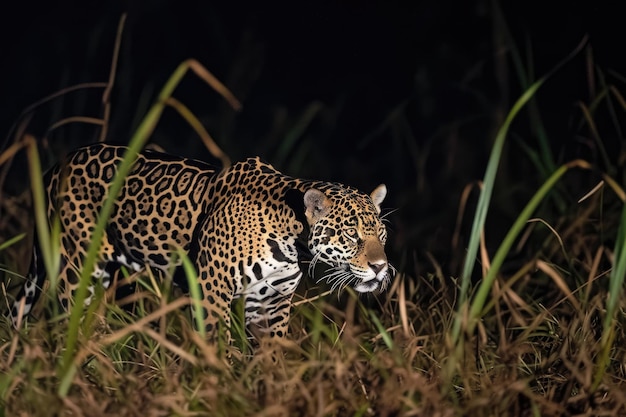 Swift and powerful jaguars prowling in the night