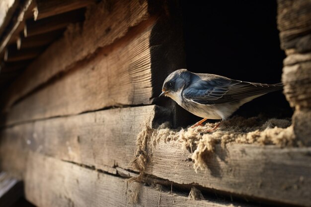 Photo a swift swallow nesting under the eaves of a rustic barn