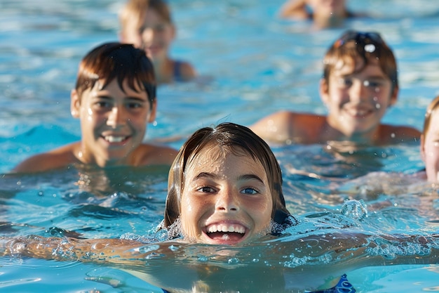 A swim lesson with a group of kids