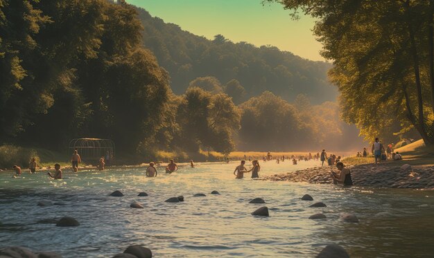 swimiing in river summer day