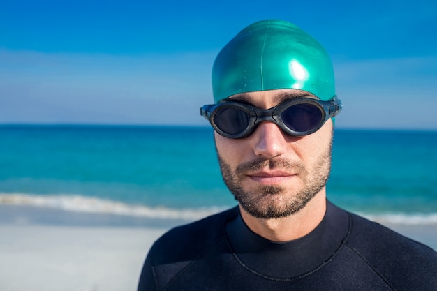 Swimmer getting ready at the beach