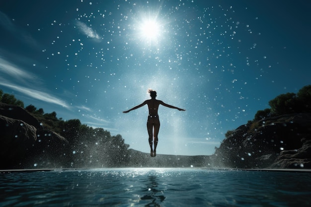 Swimmer's Graceful Dive into a Sparkling Pool