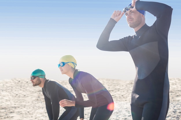 Swimmers getting ready at the beach