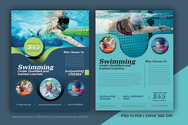 Swimming competition brochure flyer poster psd template