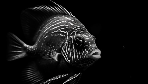 Foto pesce che nuota in movimento nell'illustrazione in bianco e nero generata dall'ia