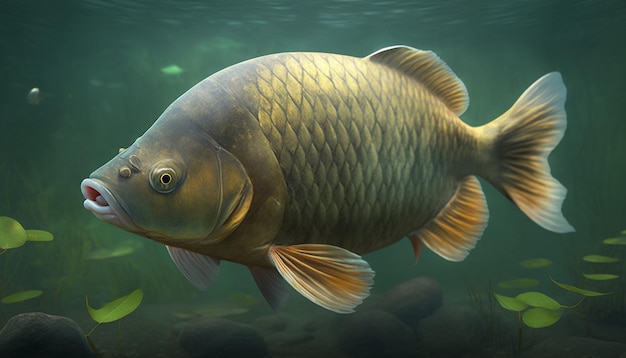 Photo swimming gold freshwater carp fish ai generated