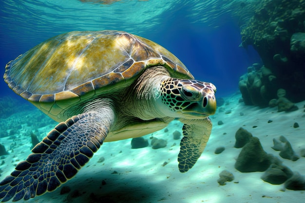 地中海の海で泳ぐのはウミガメ