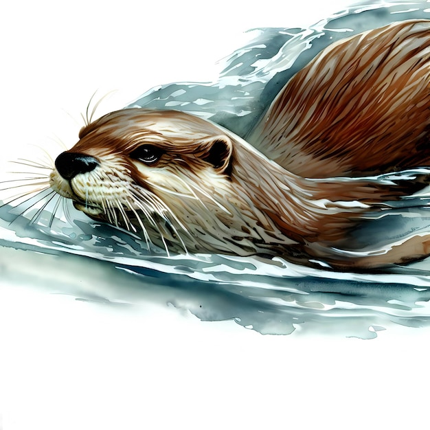 Swimming otter watercolorstyle