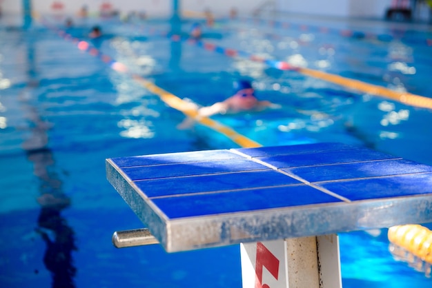 Swimming pool athletes train in sport swimming