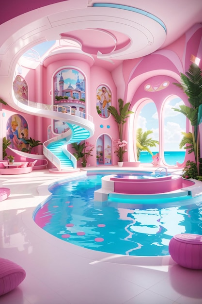 Foto piscina barbie dreamhouse design nel futuro sfondo carta da parati