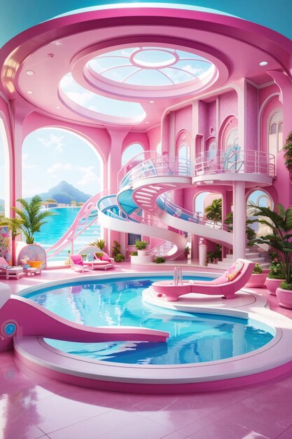 Foto piscina barbie dreamhouse design nel futuro sfondo carta da parati