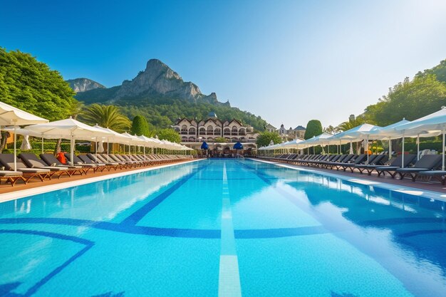 Swimming pool and beach of luxury hotel