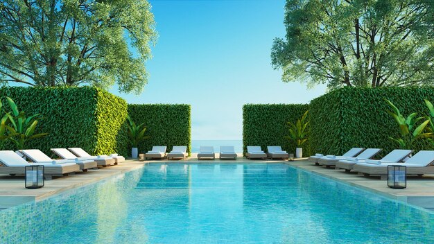 Photo swimming pool by trees against blue sky