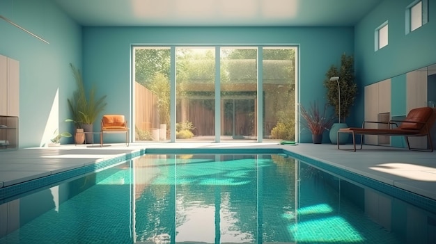 Swimming pool at home Bright color Generative Ai