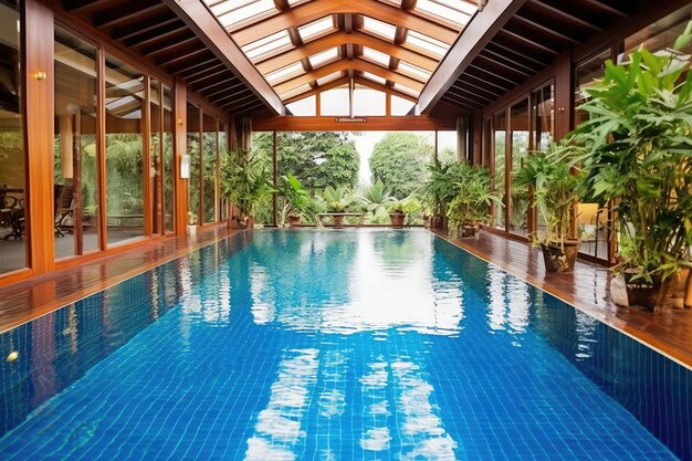 Photo swimming pool at home design professional photograpphy ai generated