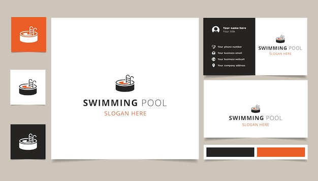 Swimming pool logo design with editable slogan branding book