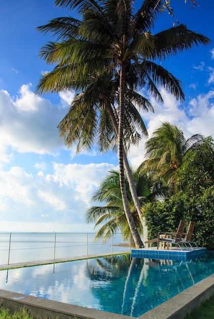 Swimming pool in luxury resort by the sea