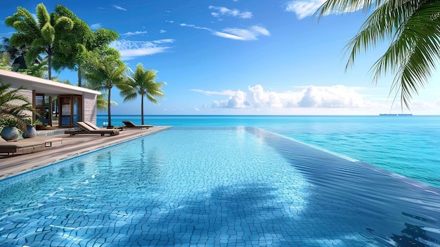 Foto piscina in una villa di lusso sulla spiaggia tropicale