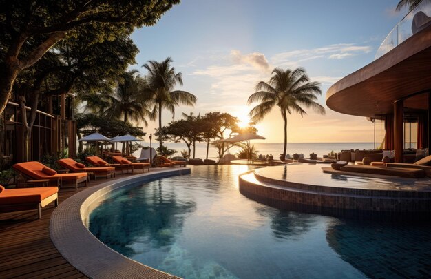 Photo the swimming pool in a resort with an ocean view