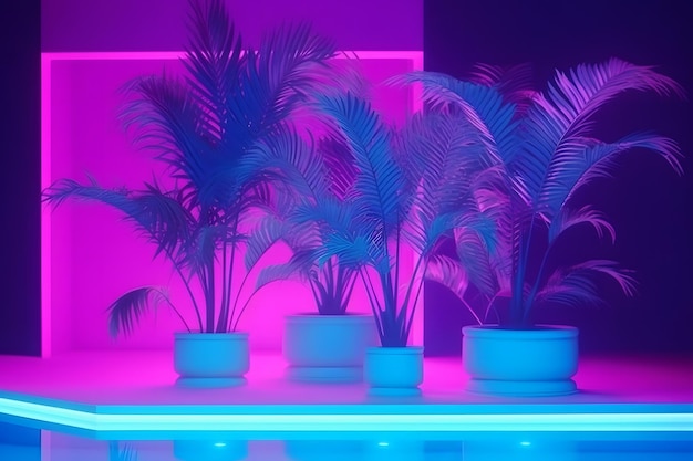 Swimming pool retrowave neon aesthetic Neural network AI generated