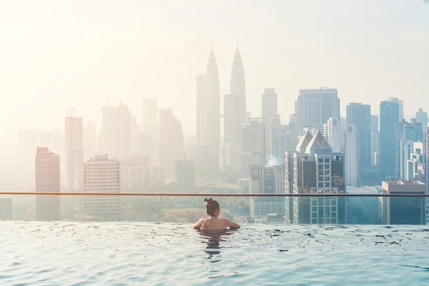 Swimming pool on roof top with beautiful city view kuala lumpur malaysia