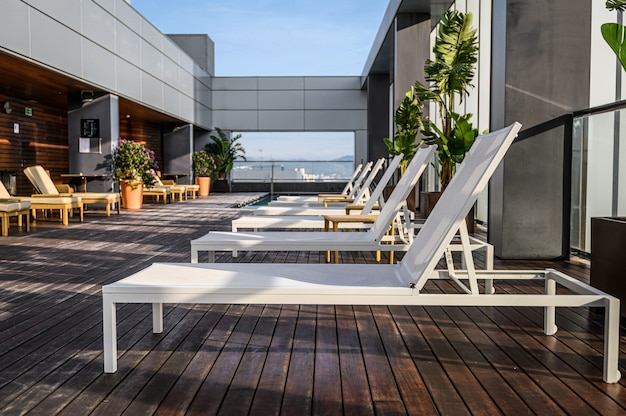 Swimming pool on roof top with beautiful city view