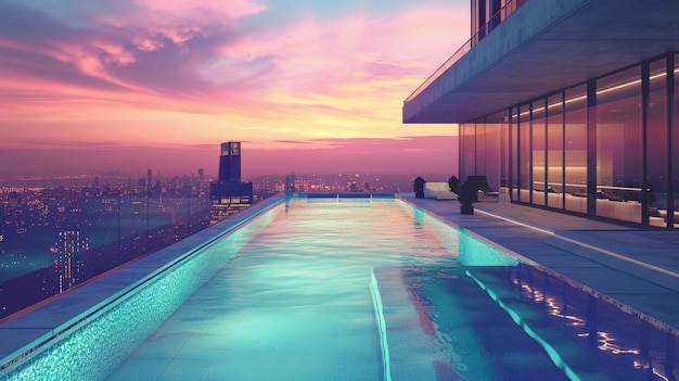 Swimming pool on top of roof deck building